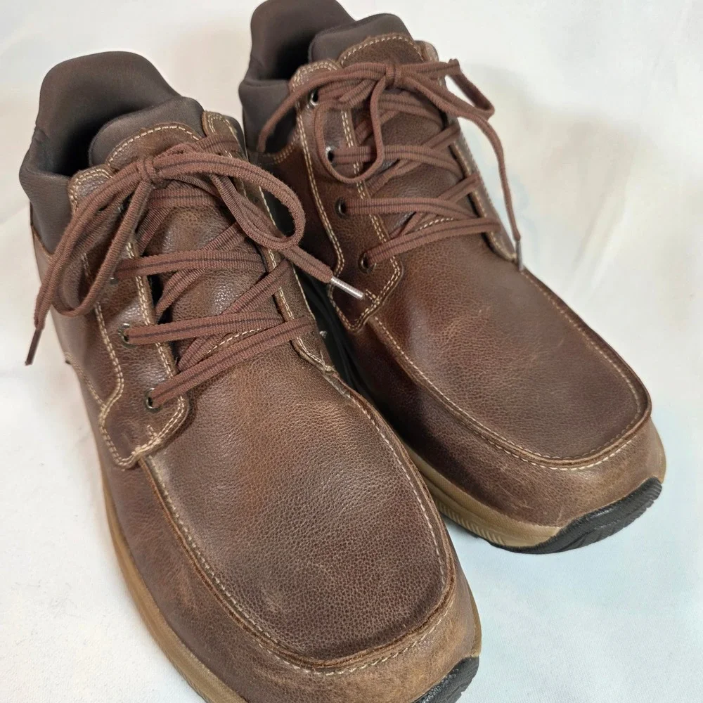 Orthofeet Verno Mens 12 2E Wide Brown Leather Moc Toe Work Shoes Boots